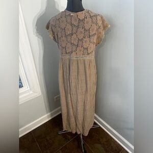 Kori America Sz M Bohemian Mocha Long Lace Duster Open Front Flowy Cardigan